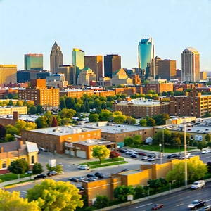 Urban Digital Illustration: Cityscape Of Downtown District During Midday With Panoramic View