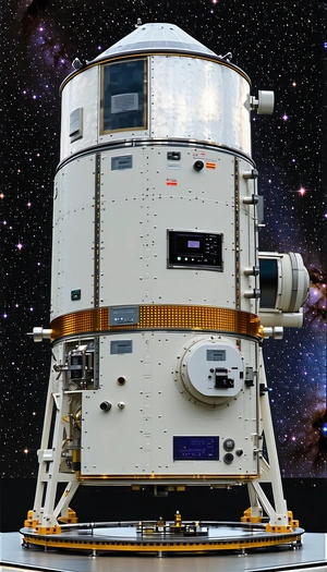 A Large White Spacecraft Is Shown In A Space Setting