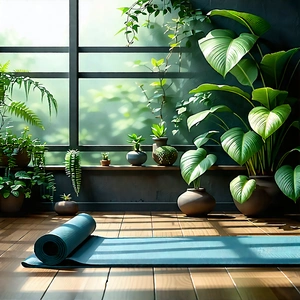 Lifestyle Concept Art: Wellness Scene With Yoga Mat And Plants With Image, There