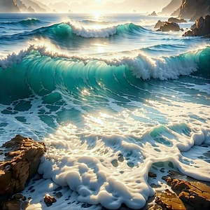 Nature Macro Photography: Ocean Waves Surrounded By Rocky Shores With Beautiful Scene