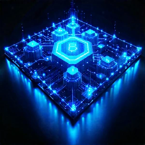 Blockchain Network Visualization With Blue, Hexagonal-shaped