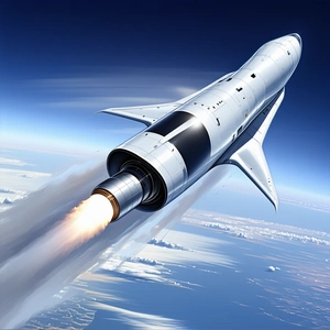 A Rocket Is Flying Through The Sky, Leaving A Trail Of Smoke Behind It