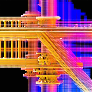 A Yellow And Blue Image Of A Bridge Is Displayed