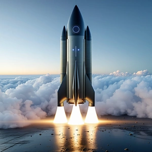 A Rocket Ship Taking Off From A Launch Pad