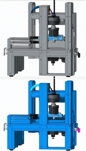A Blue Machine Is Shown In Two Different Views