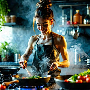 Lifestyle Long Exposure Photography: Fitness enthusiast enjoying cooking