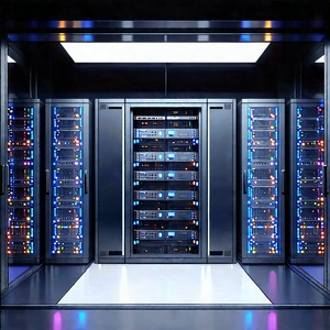Server Rack With Data Streams With Large Room