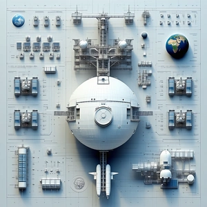 A Large White Spacecraft Is Shown In A Blue And White Drawing