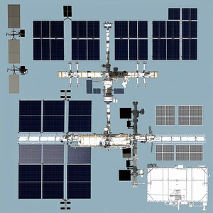 A Large Space Station Is Shown In A Blue Background