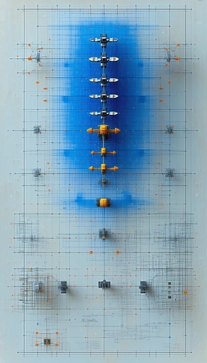 A Blue And Yellow Painting Is Displayed On A Wall