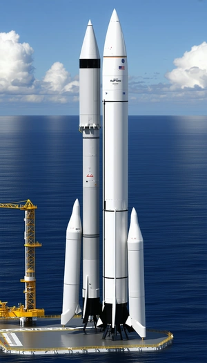 A Large White Rocket Ship With Three Rockets Attached To Its Side