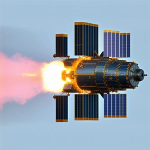 A Space Shuttle With A Large, Blue And White Satellite On Top Of It