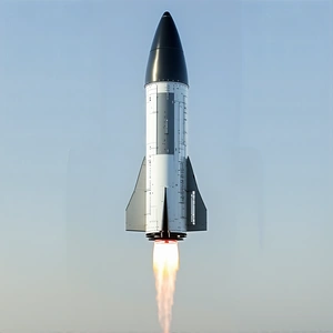 A Rocket Is Seen In The Sky, With Its Tail End Visible