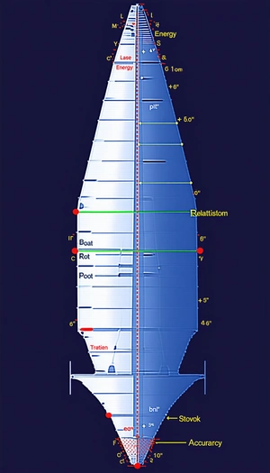 A Blue And White Boat Is Shown In A Diagram, With The Boat's Length And Width Marked On The Drawing