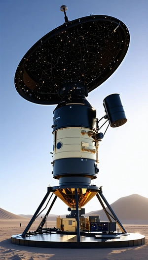 A Large Satellite Dish Is Mounted On A Metal Structure, Which Is Situated On A Hill