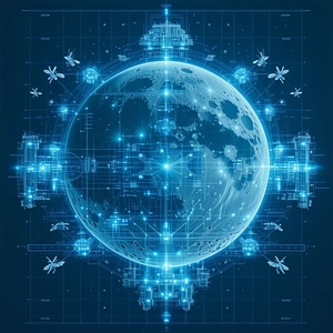 A Blue And White Globe Of The Earth, With A Moon Visible In The Background