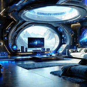 (futuristic:1.22) Smart Home With Futuristic Living