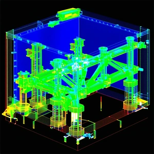 A Large, Three-dimensional Model Of A Building Is Displayed In A Computer-generated Environment