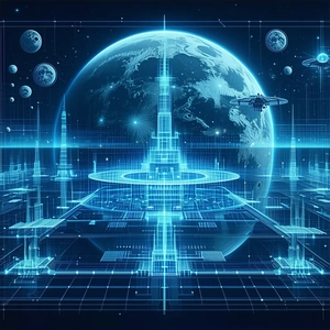 In This Image, There Is A Futuristic City With A Large Tower In The Center