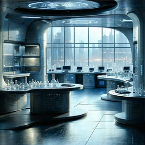 Futuristic Research Laboratory With Image, There