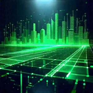 Financial Technology In Research Center With Futuristic Cityscape