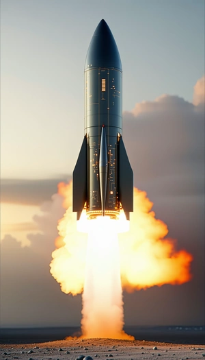 A Rocket Launching Into The Sky, With Its Tail End Visible