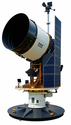 A Large Satellite Dish With A Solar Panel On Top