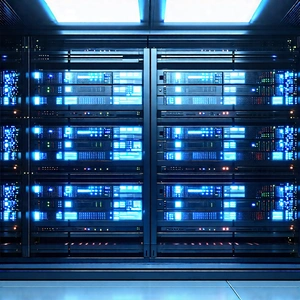 Tech Infographic Style: Server rack with (digital:1.1) particles