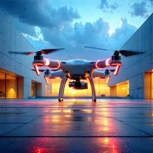 Tech Architectural Photography: Drone With Glowing Screen With Large White