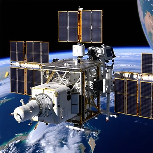A Space Shuttle With A Large Satellite On Top Of It