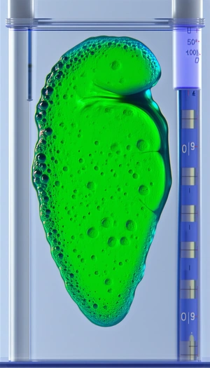 A Green Liquid, Possibly A Soap Or A Detergent, In A Container