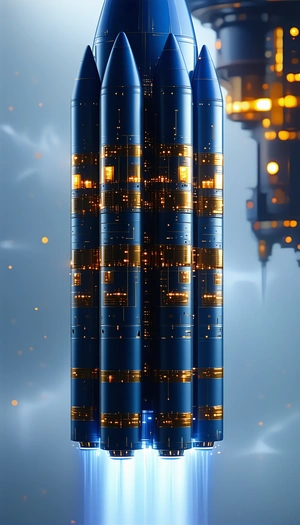 A Tall Blue Building With Many Windows Is Lit Up By A Bright Light