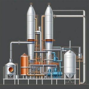 The Image Is A Detailed Drawing Of A Factory With A Large Number Of Pipes And Tubes