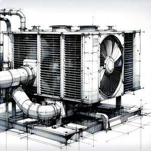 Tech Ink Drawing: Close-up of cooling system