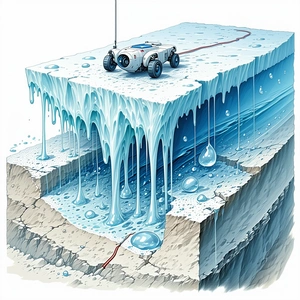 The Image Is A Cartoon Drawing Of A Vehicle, Specifically A Car, Driving On A Frozen Surface