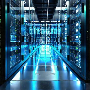 Server Rack With Blue Light Glow With Image, There