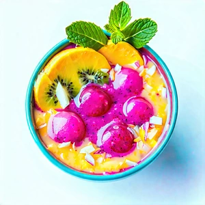 Lifestyle Landscape Photography: Smoothie Bowl Prepared With (vibrant:1.48) Colors With Bowl Filled
