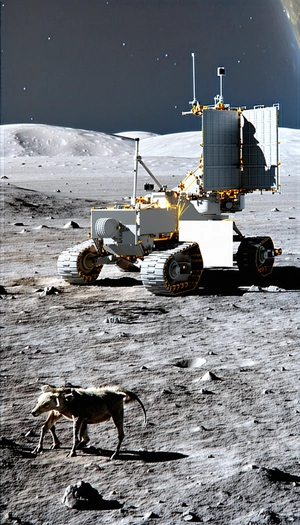 A Large White Vehicle Is Parked On The Moon's Surface