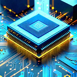 Tech Low Poly: Microchip with data streams