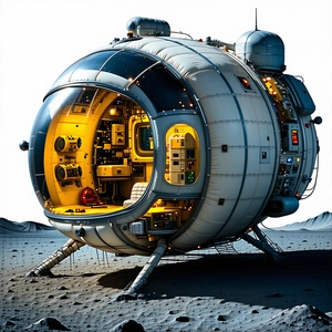 A Large, Round Spacecraft Is Shown In A Close-up View