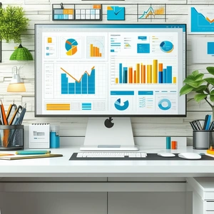 Business Flat Design: Workplace with productivity tools on desk