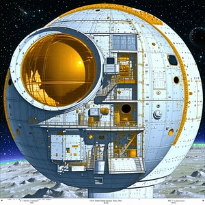 A Large, Round, White Space Station Is Shown In A Drawing