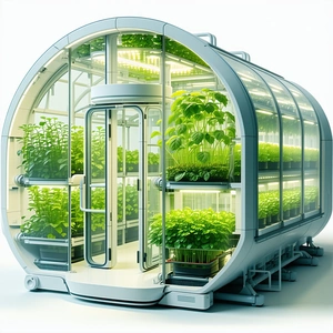 A Large, White, Cylindrical Structure With A Glass Front, Housing A Variety Of Plants