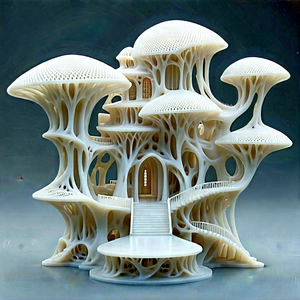 Abstract Fantasy Art: Plastic Structure With Movement With White, Intricately