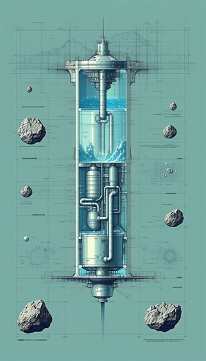 In The Image, There Is A Large, Blue, Cylindrical Structure With A Water Pump Inside