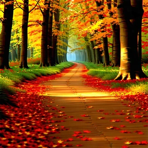 Nature Digital Art: Path through autumn woodland