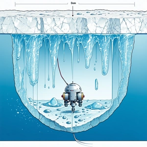 In The Image, There Is A Small Robot Sitting In The Middle Of A Frozen Lake