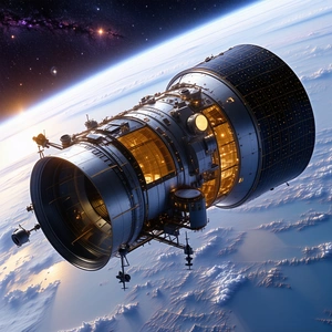 In The Image, There Is A Large Spacecraft With A Dome-shaped Structure On Top Of It