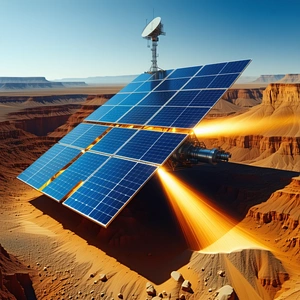 A Large Solar Panel, Which Is A Solar Power System, Sitting On Top Of A Hill
