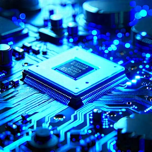 Circuit Board With Blue Light (glow:1.19) With Close-up Computer